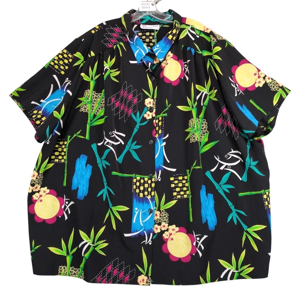 Vintage 90s A Personal Touch Tropical Floral Bamboo Blouse Womens Plus Sz 5X USA
